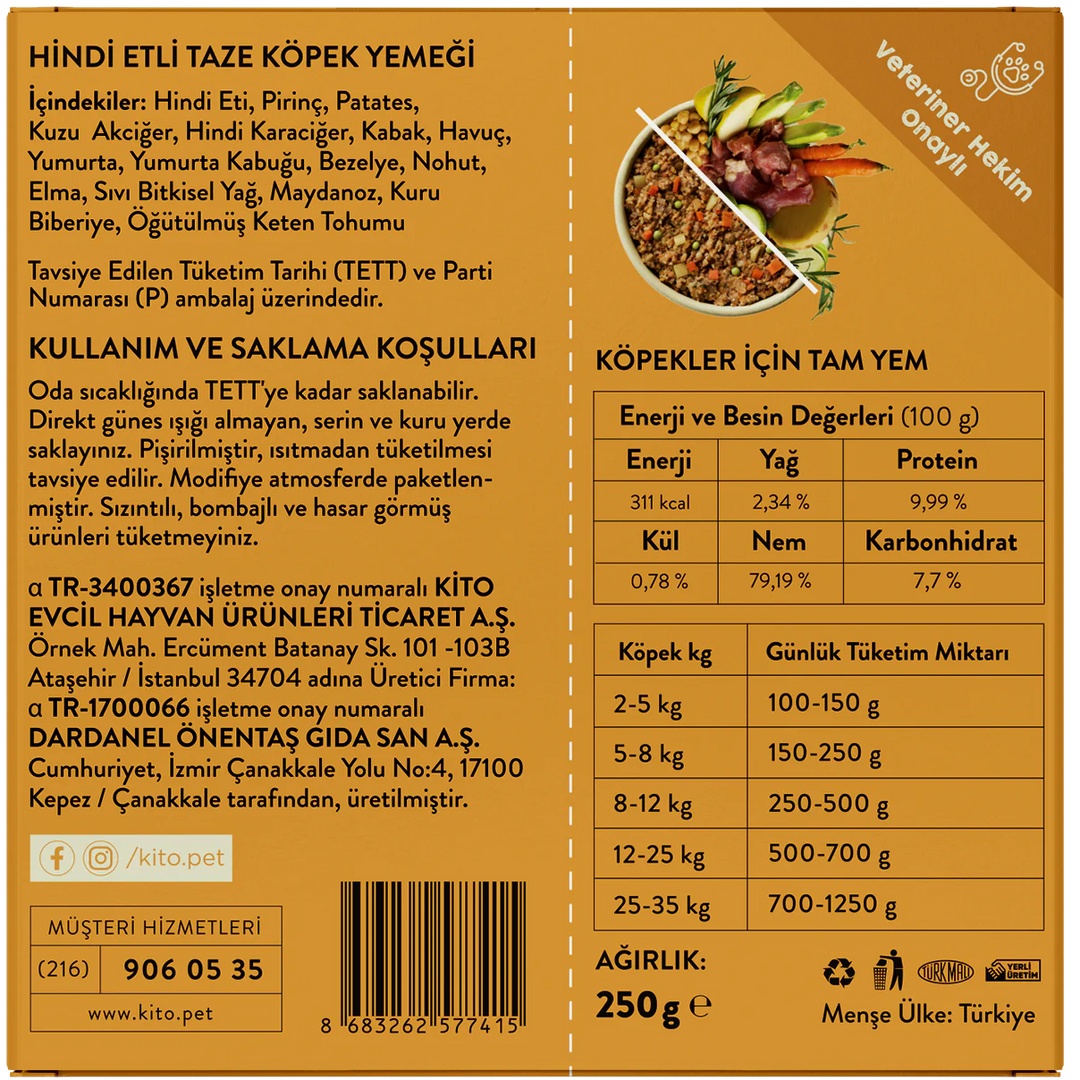 Kito Fresh Hindi Etli Köpek Yemeği 250 Gr