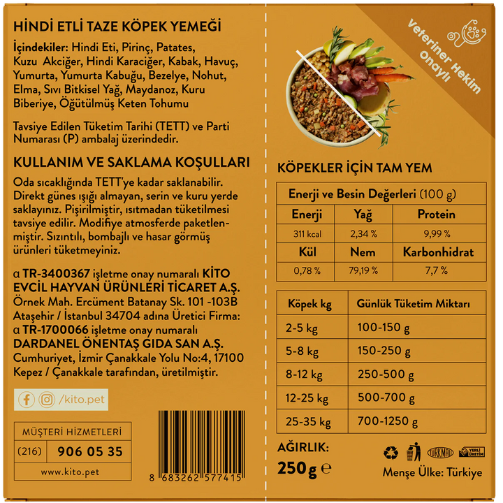 Kito Fresh Hindi Etli Köpek Yemeği 250 Gr