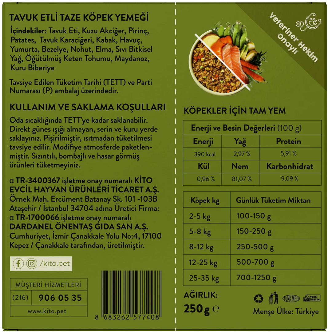 Kito Fresh Tavuk Etli Köpek Yemeği 250 Gr