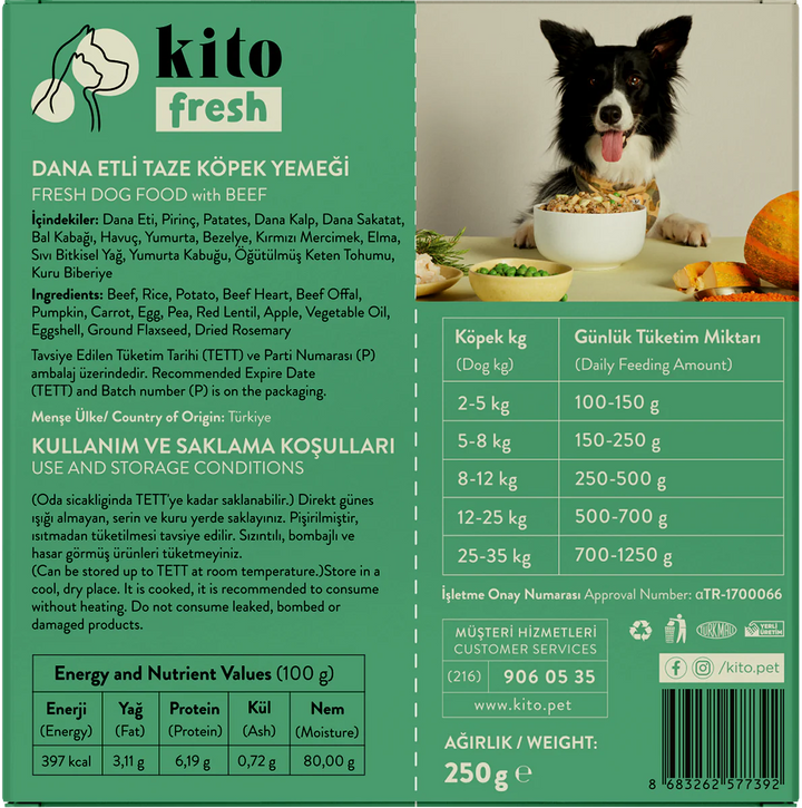 Kito Fresh Dana Etli Köpek Yemeği 250 Gr