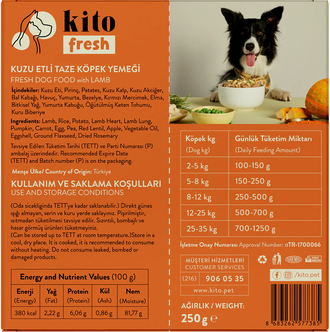 Kito Fresh Kuzu Etli Köpek Yemeği 250 Gr